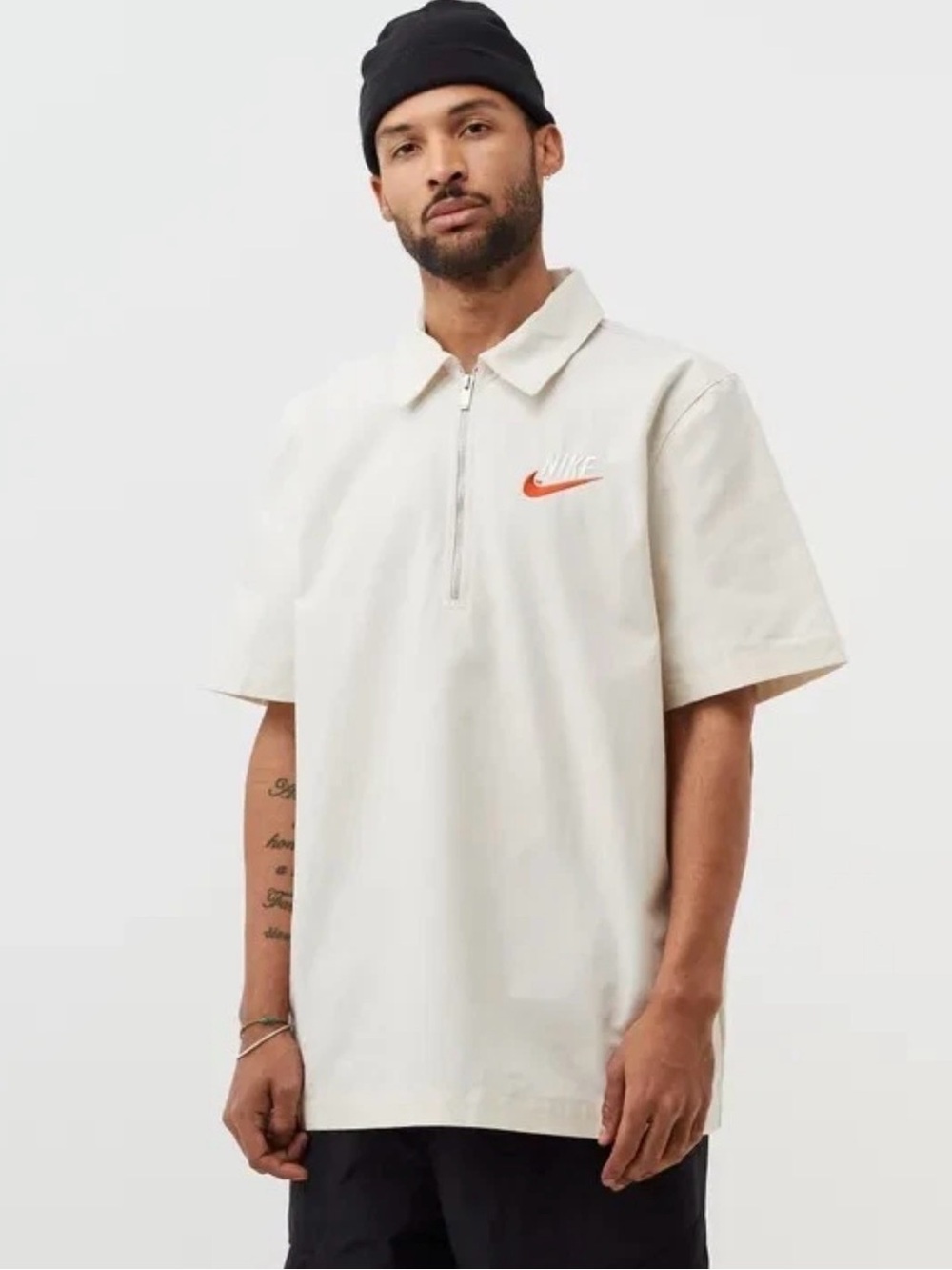 Nike Trend Overshirt Heavy Canvas Retro 1/2 Zip Boxy Polo Shirt In Beige Size: M